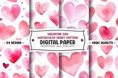 Valentine&#039;s Day watercolor heart pattern digital paper Product Image 1