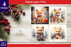 Fox Christmas scrapbook papers, Christmas digital paper Product Image 1