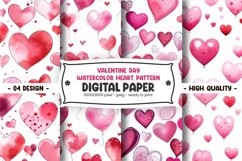 Valentine&#039;s Day watercolor heart pattern digital paper Product Image 1