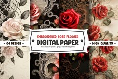 Embroidered rose flower digital paper Product Image 1