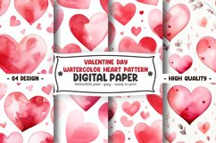 Valentine&#039;s Day watercolor heart pattern digital paper Product Image 1