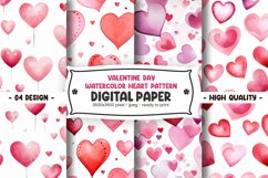 Valentine&#039;s Day watercolor heart pattern digital paper Product Image 1