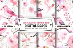 Watercolor floral bird digital paper Product Image 1