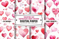 Valentine&#039;s Day watercolor heart pattern digital paper Product Image 1