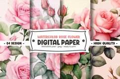 Watercolor rose flower digital paper Product Image 1