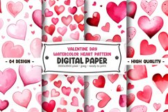 Valentine&#039;s Day watercolor heart pattern digital paper Product Image 1