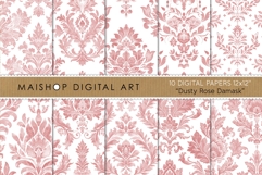 Dusty Rose Damask Digital Papers in Watercolor Style Product Image 1