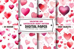 Valentine&#039;s Day watercolor heart pattern digital paper Product Image 1