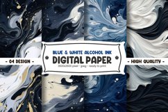 Blue &amp; white alcohol ink digital paper Product Image 1