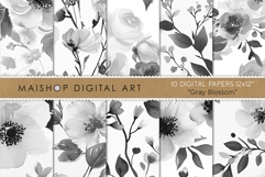 Gray Blossom Floral Digital Paper Pack for Elegant Designs Product Image 1