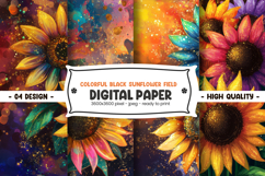 Colorful black sunflower field digital paper Product Image 1
