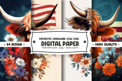 Patriotic highland cow usa digital paper Product Image 1