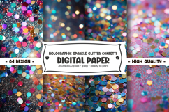 Holographic sparkle glitter confetti digital paper Product Image 1