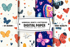 Whimsical hearts &amp; butterflies digital paper Product Image 1