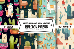 Cute alpacas and cactus digital paper Product Image 1