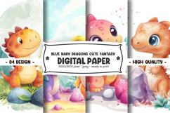 Blue baby dragons cute fantasy digital paper Product Image 1