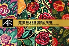 Roses Folk Art Digital Paper Pattern Product Image 1