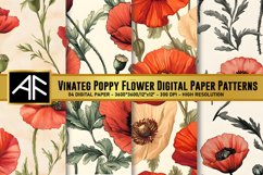 Vintage Poppy Flower Digital Paper Patterns Product Image 1