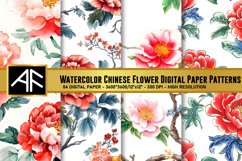 Watercolor Chinese Flower DIgital Paper Patterns Product Image 1