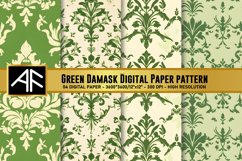 Green Damask Digital Paper Patterns Product Image 1
