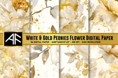 White &amp; Gold Peonies Flower Digital Paper Pattern Product Image 1