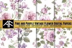 Pink and Purple Vintage Flower Digital Paper Patterns Product Image 1