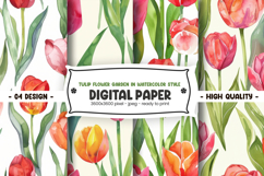 Tulip flower garden in watercolor style digital paper Product Image 1