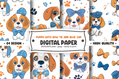 Puppy with bow tie and blue cap digital paper Product Image 1