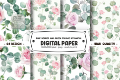 Pink berries and green foliage botanical digital paper Product Image 1