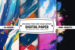 Neon brush stroke paint splash abstract digital paper Product Image 1