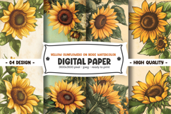 Yellow sunflowers on beige watercolor digital paper Product Image 1