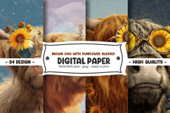 Brown cow with sunflower glasses digital paper Product Image 1