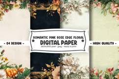 Romantic Pink Rose Edge Floral digital paper Product Image 1