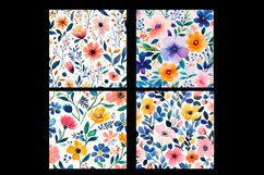 Watercolor Whimsical Flower Digital Paper Pattern Product Image 2