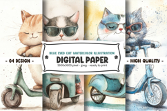 Blue eyed cat watercolor illustration digital paper Product Image 1