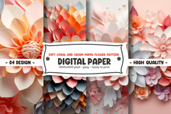 Soft coral and cream paper flower pattern digital paper Product Image 1