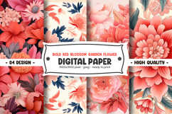 Bold red blossom garden flower digital paper Product Image 1