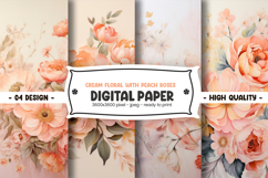 Cream floral with peach roses digital paper Product Image 1