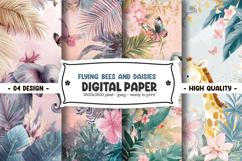 Flying bees and daisies digital paper Product Image 1