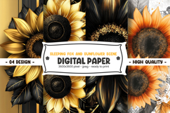 Sleeping fox and sunflower scene digital paper Product Image 1