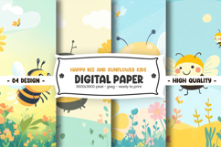 Happy bee and sunflower kids digital paper Product Image 1