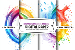 Splatter watercolor rainbow digital paper Product Image 1