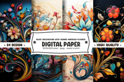 Black background with orange marigold flowers digital paper Product Image 1