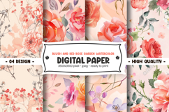 Blush and red rose garden watercolor digital paper Product Image 1