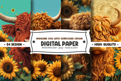 Highland cow with sunflower crown digital paper Product Image 1