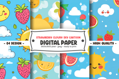 Strawberry cloudy sky cartoon digital paper Product Image 1