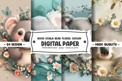 Boho koala bear floral crown digital paper Product Image 1