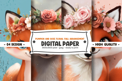 Pumpkin and rose floral fall arrangement digital paper Product Image 1