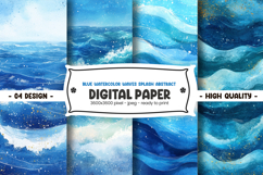 Blue watercolor waves splash abstract digital paper Product Image 1