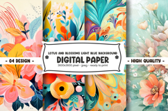 Lotus and blossoms light blue background digital paper Product Image 1